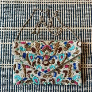 Djula Joaillerie / Paris silk beaded envelope purse with chain or can be clutch